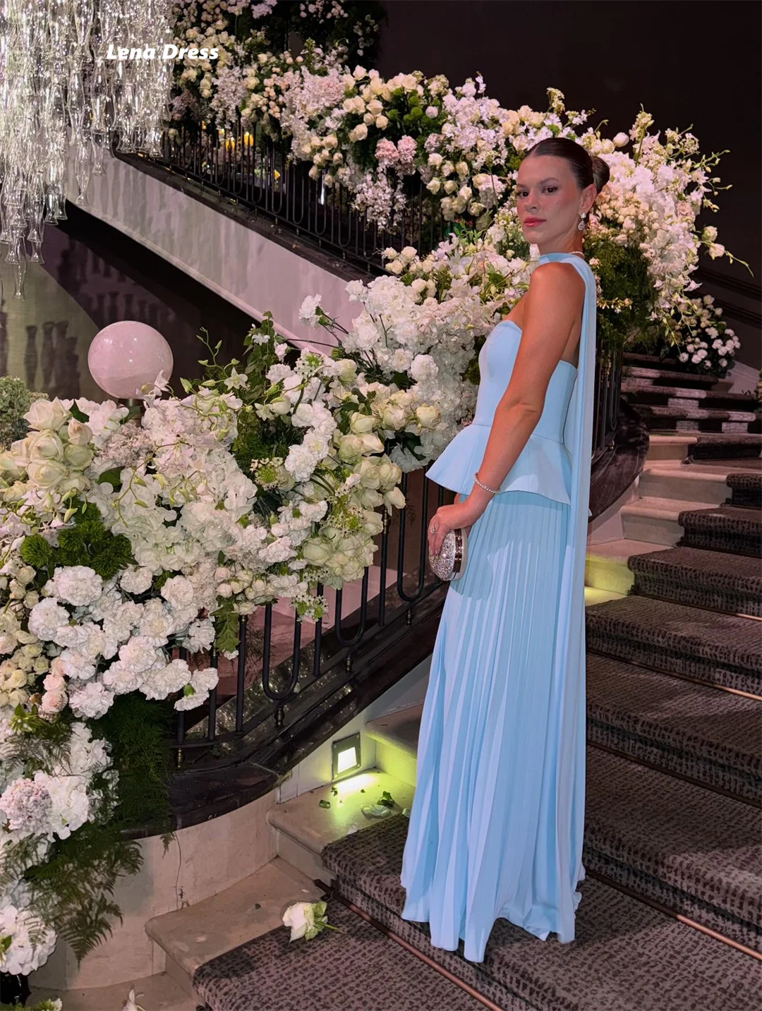 Lena vestido de gala feito sob encomenda xale vestido de baile feminino vestidos de noite de luxo 2025 sem mangas céu azul mulher vestidos de festa chiffon