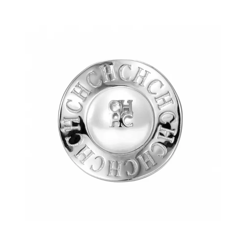 Women Alloy Wide Band Ring Round Imitation Pearl CH Letter Engraved Fashion Finger Decor Jewelry