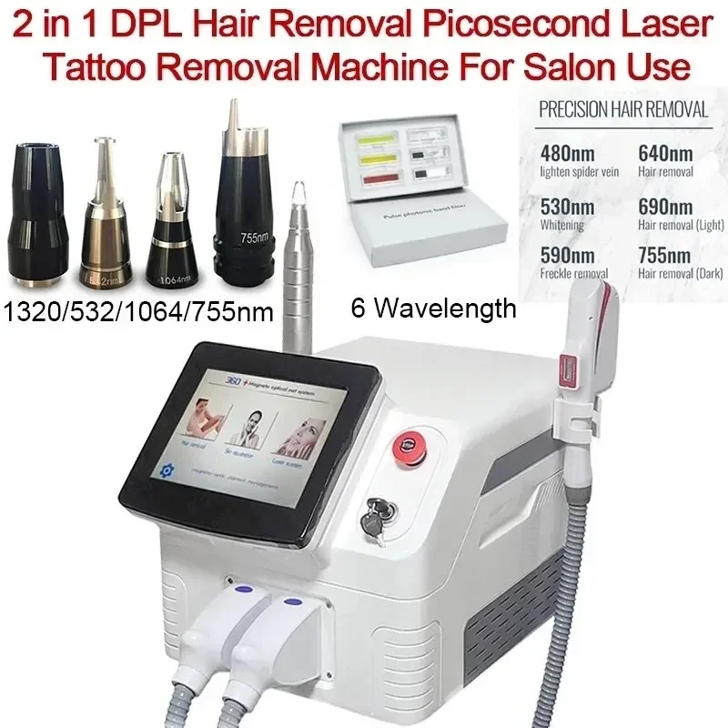 New Design 2023 2 in 1 Picolaser Q Switched Nd Yag Laser Carbon Peeling IPL OPT Hair Removal Machine