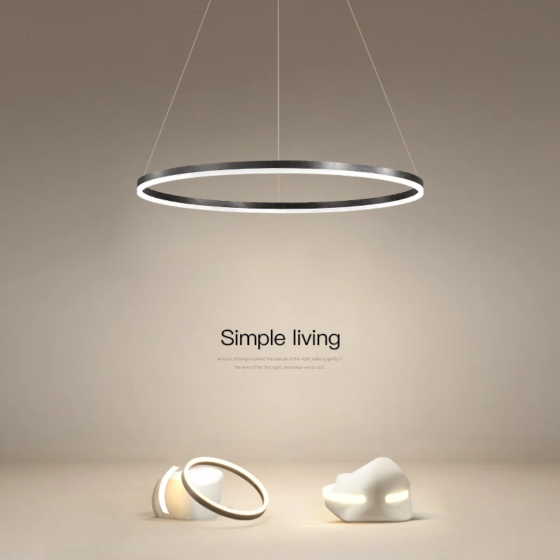 

Modern Simple LED Chandelier Lighting Living Dining Room Island Round Ring Hanging Lamp Bedroom Restaurant Bar Coffee Luminaires