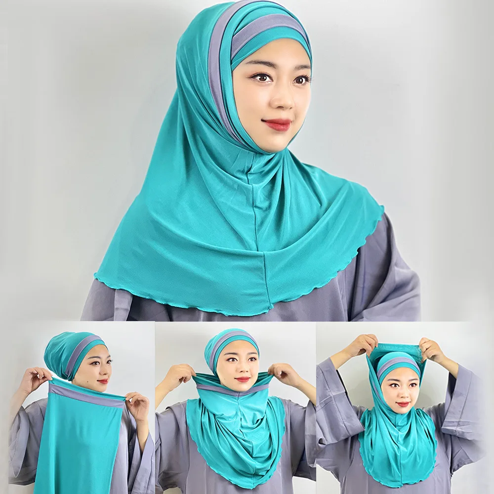 2 pz Musulmano Hijab Turbante Underscarf Tubo Interno Cappello 2 Pezzi Amira Testa Wrap Donne Islamico Prega Hijab Tirare On Pronto Fatto Khimar