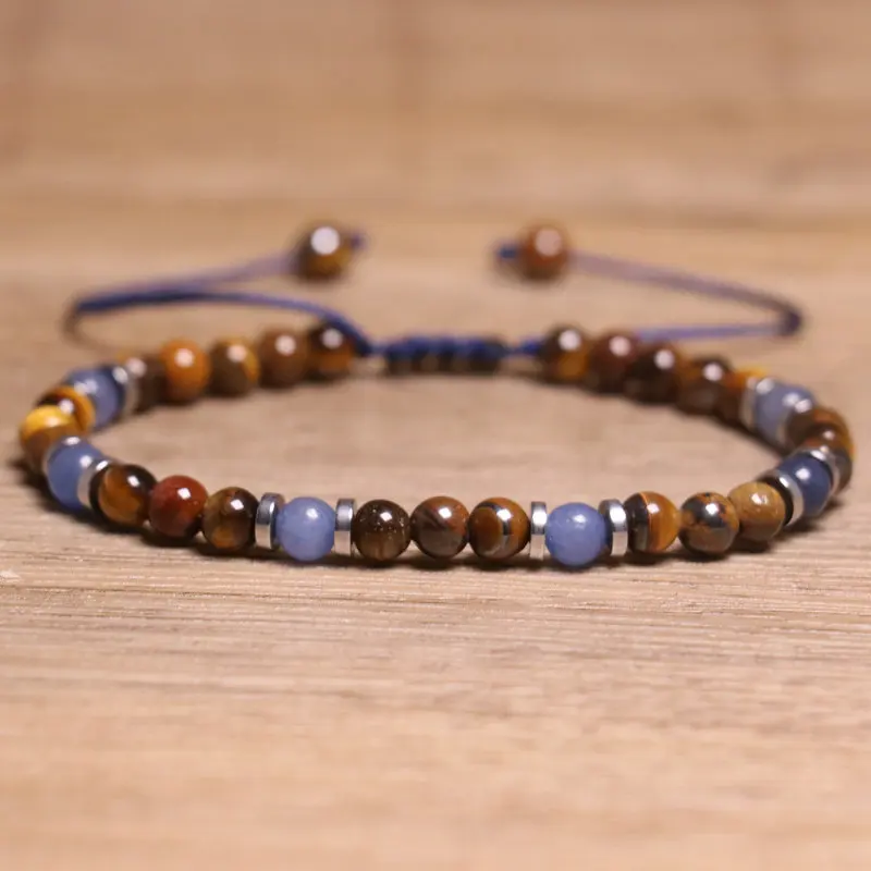 Delikatesse Tigerauge Perlenarmband Männer Frauen Heilkristall Schmuck Handgefertigter gewebter Edelstein Armreif Blauer Aventurin Akzent Geschenk