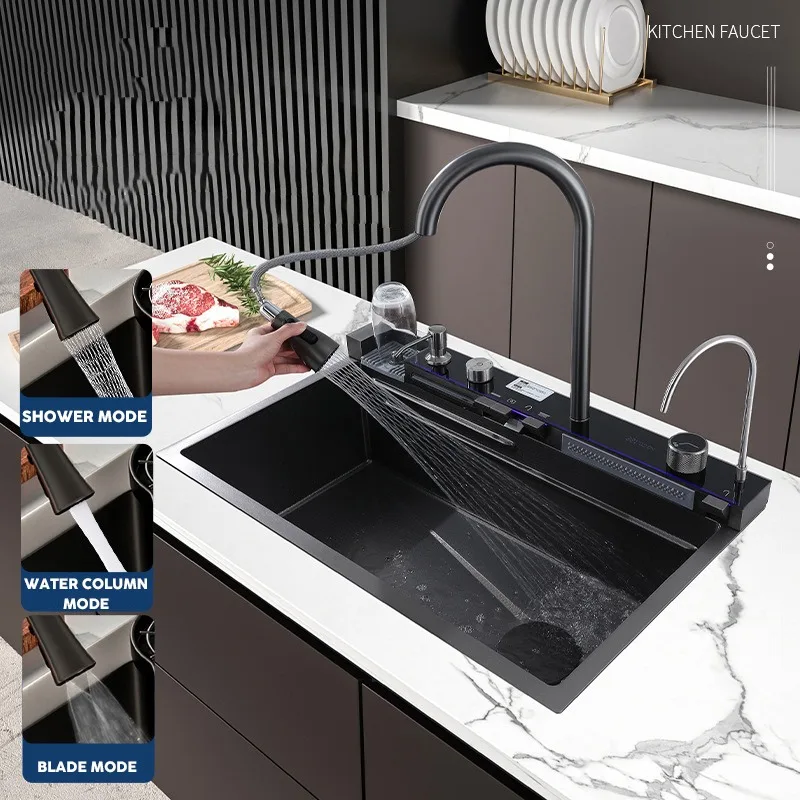 Smart Kitchen Sink Drainboard Stainless Steel Kitchen Sink Single Bowl With Washing Kitchen Accessories Sink