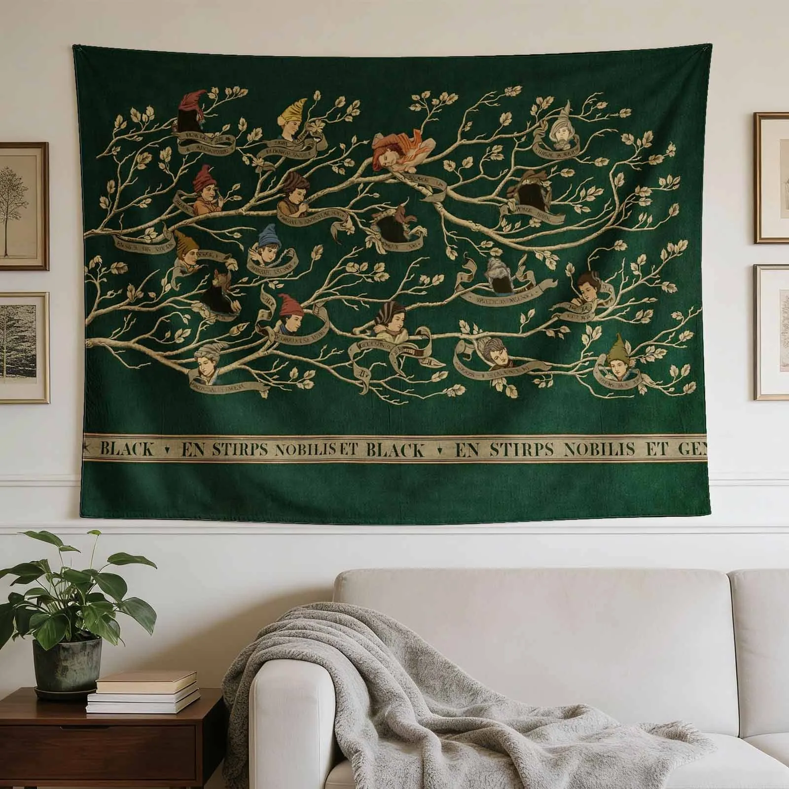 Vintage Woodland Fairy Forest Tapestry Wall Hanging Boho Nursery Decor Green Botanical Art