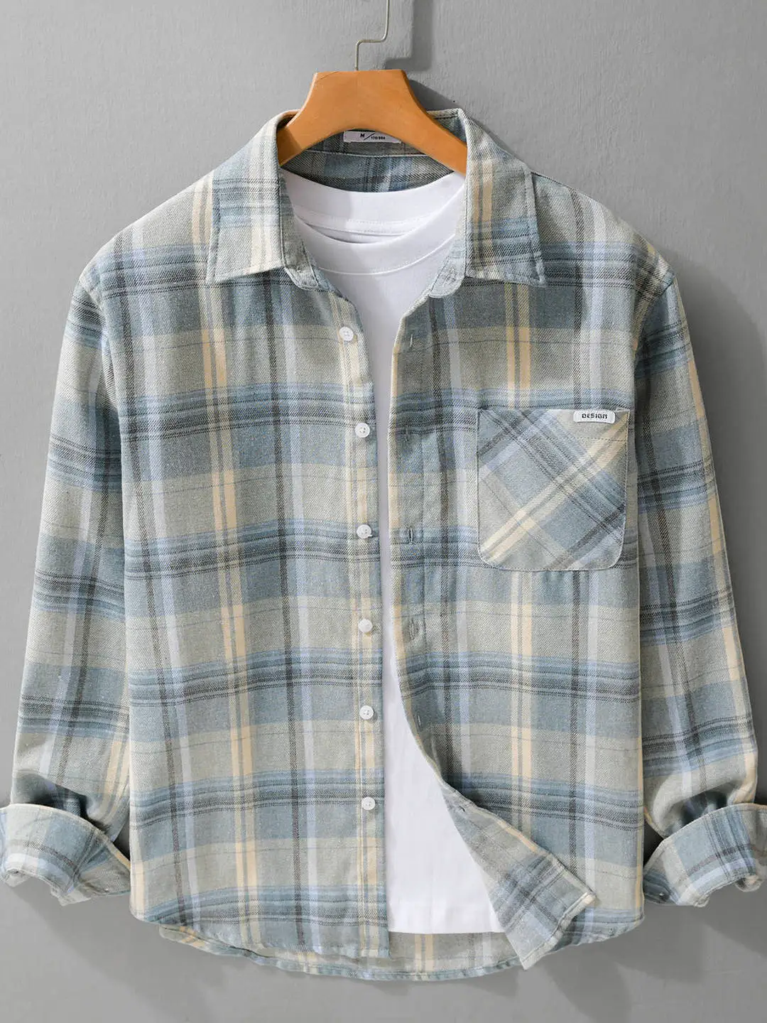 American Retro Plaid Long Sleeve Men's Shirt Loose Fit Casual Fashionable Autumn Gradient Checkered Loose Collar Handsome
