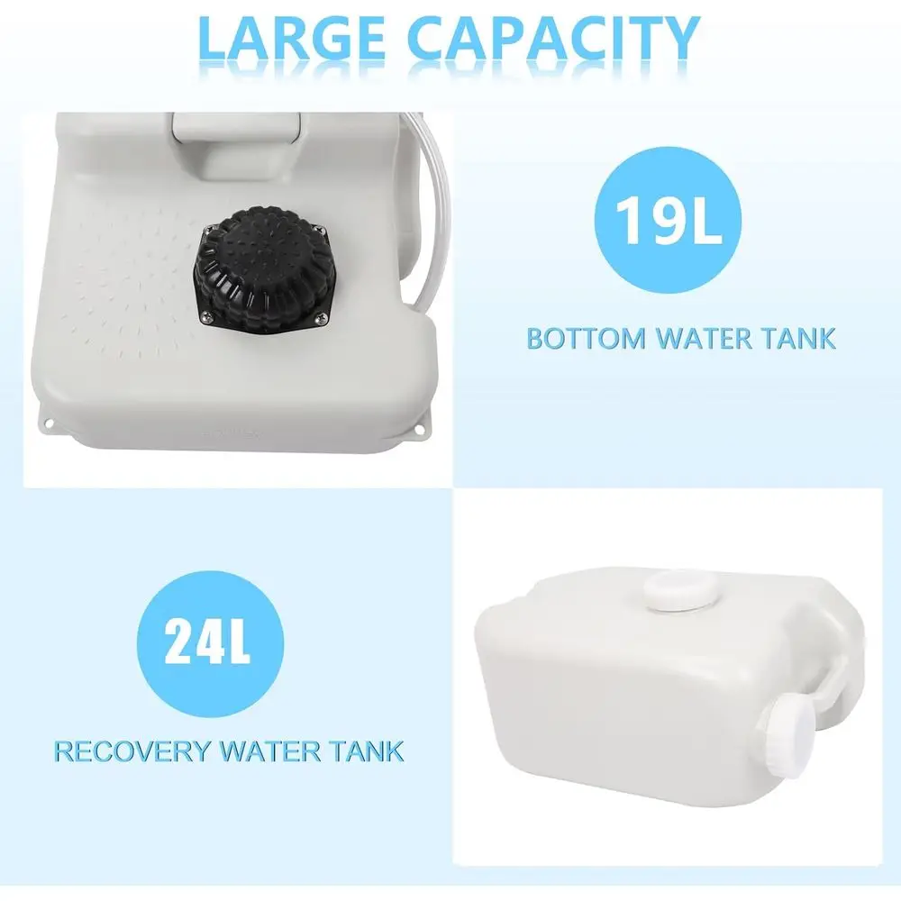 Draagbare campinggootsteen met 19L watertank Rollende wielen Handdoekhouder Zeepdispenser Kraan, buitenvoetpomp Wasstation voor