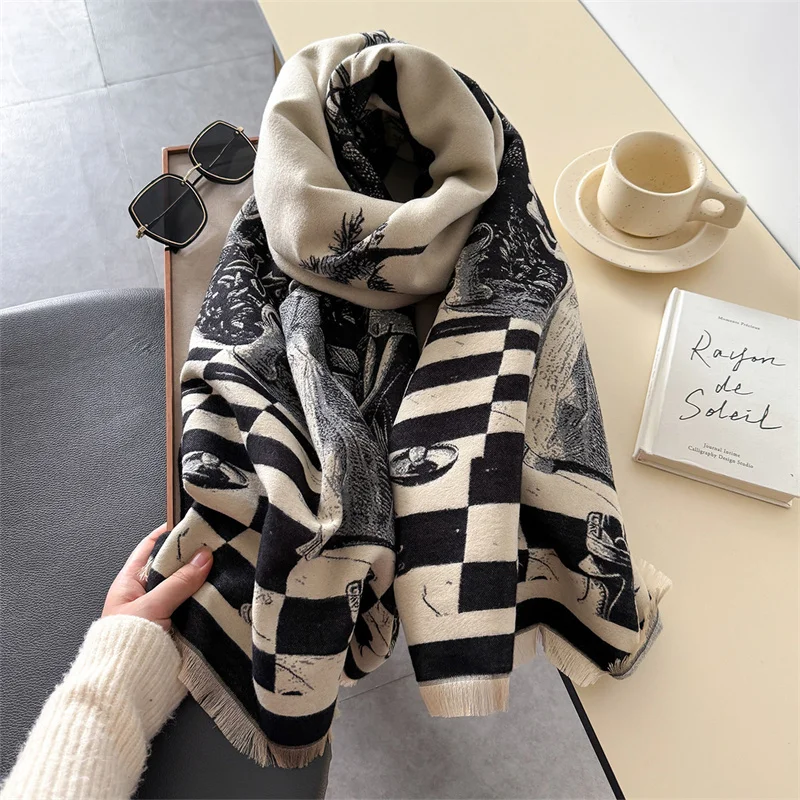 Fashion Print Cashmere Shawl Scarf Women Thick Winter Warm Blanket Hijab Foulard Neckerchief Luxury New 2024 Echarpe Wraps