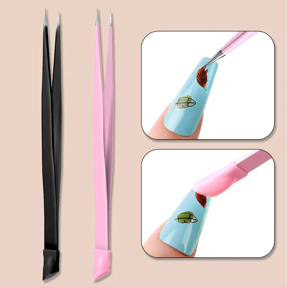 다기능 네일 이중 끝 족집게, 실리콘 압력 바, 스티커, 접착 드릴, 클립 드릴, 눈썹 클립 포함