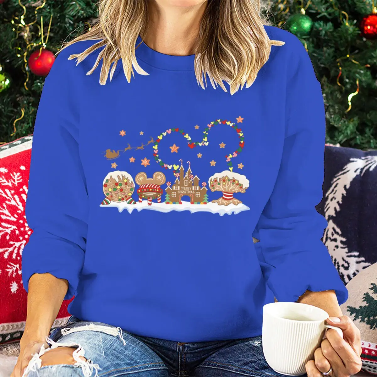 بلوزات قلعة عيد الميلاد ميكي ماوس عيد الميلاد المرأة سترة عطلة احتفالية بأكمام طويلة بلايز عيد الميلاد ملابس امرأة