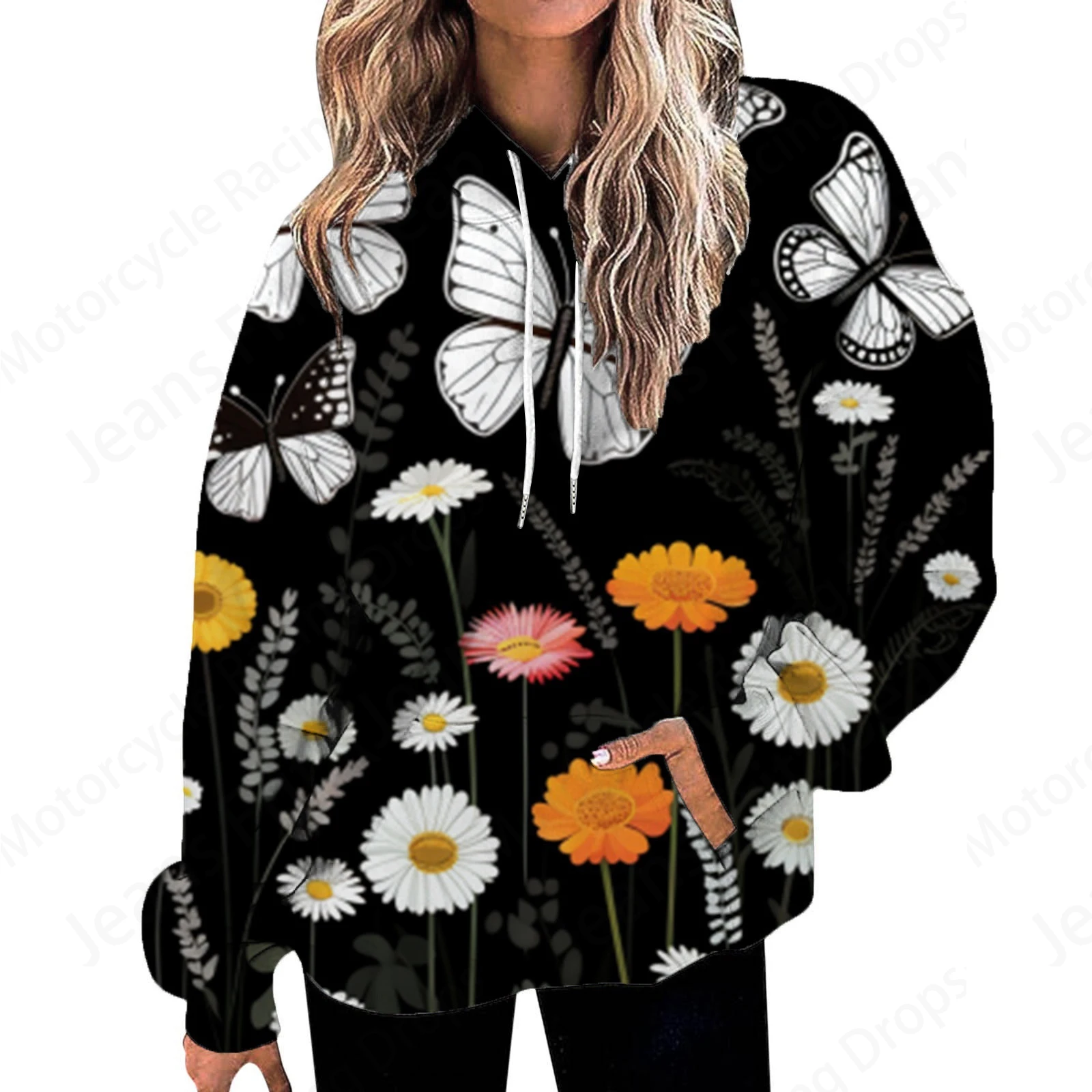 Floral Plant 3d Print Hoodie Women Fashion Oversize Hoodies Women Sweats Butterfly Coat Sweatshirt With Pocket Pullover Sudadera