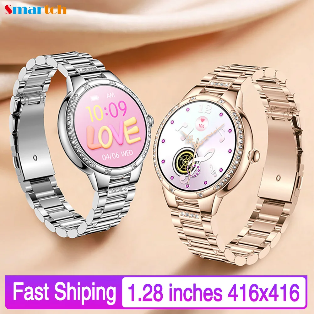 

Women 1.28" Fashion Blue Tooth Call Smart Watch 24H Heart Rate Health Lady Watches Sports Fitness Wireless Charge Smartwatch