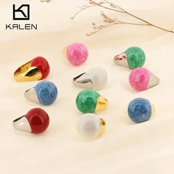 KALEN Stainless Steel Enamel Thick Ring Drip Enamel Morandi Color Ring Party Spherical Ring Jewelry Gift for Mom