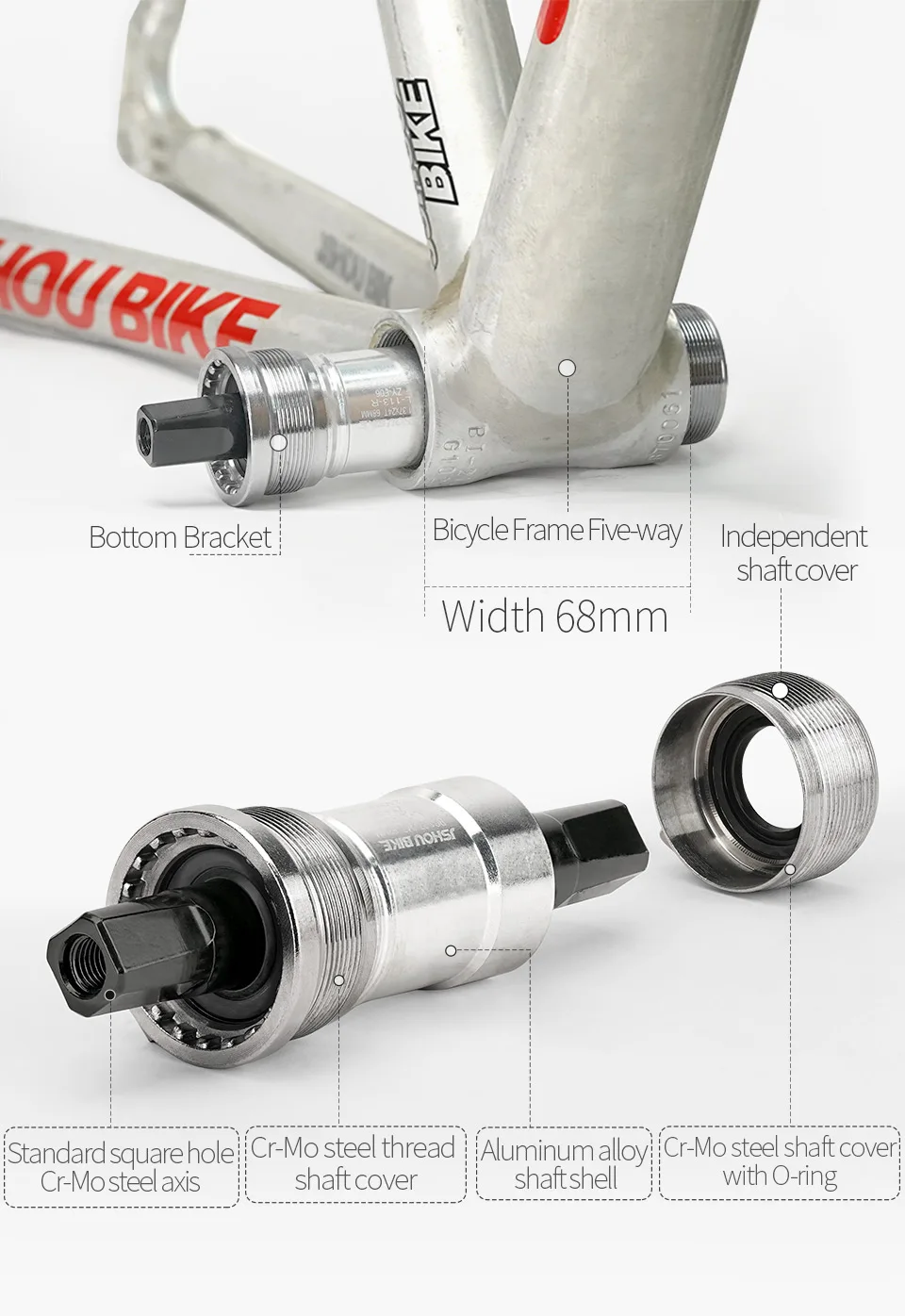 Fahrrad-Innenlager, quadratische Kegelkurbel, BSA 68 mm, abgedichtetes Lager, britisches Gewinde für MTB, Rennräder, Fahrrad-Kurbelgarnitur – Detail 6