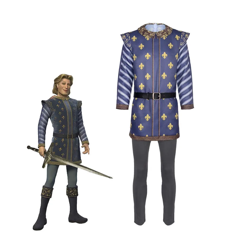 Disfraz de Anime de la película Monster Shrek para hombre adulto, uniforme de actuación de Príncipe, traje de juego de rol para fiesta de Halloween