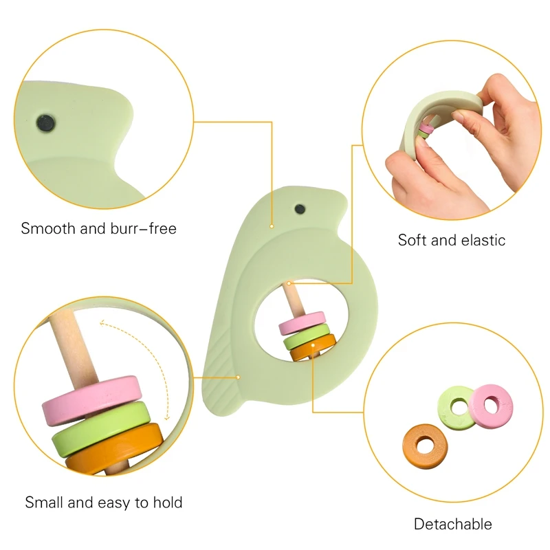 Baby Silicone Animal Rattle Cute Bird Handbells Toys BPA-Free Newborn Safe Teether Molar Toy Educational Children Rattles Gift