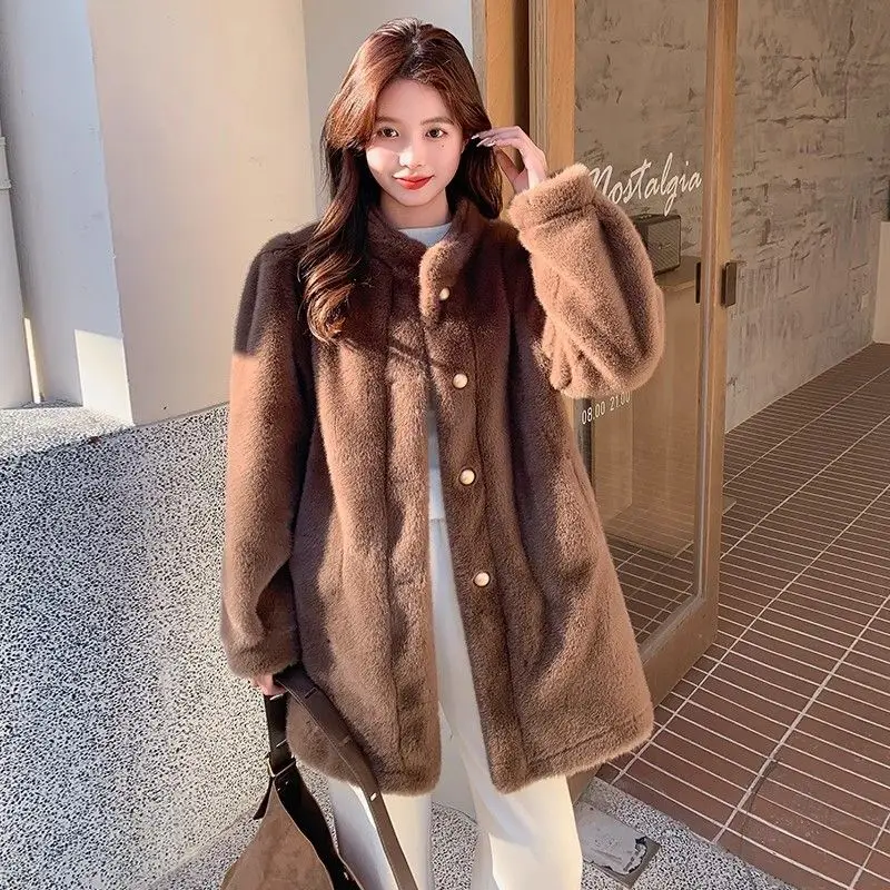 

Faux Fur Girls Coat Coats Womens Wool Padded Business Wife Gyaru Strip Hand Cut Popular Straight Winter Hollow Long Snow Simple