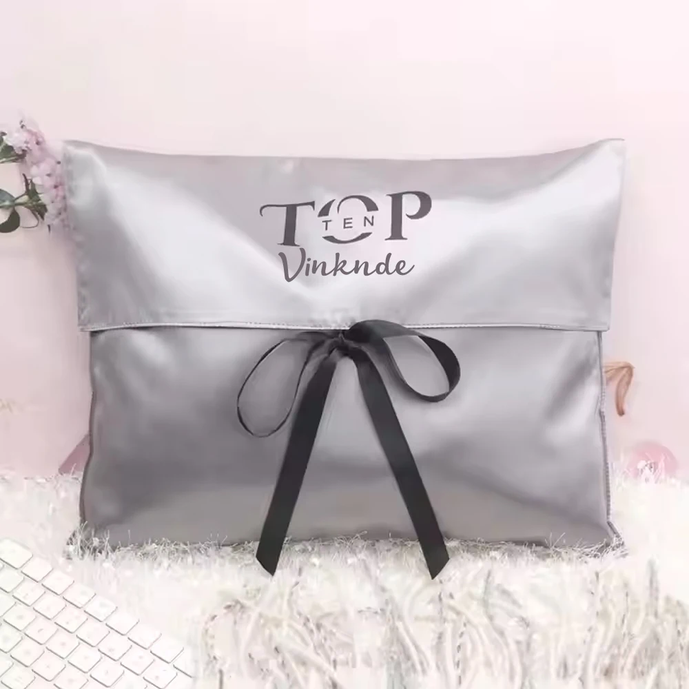 Пользовательский логотип, синий шелковый атласный конверт, сумка для книг, костюм для хранения одежды, роскошная сумка с клапаном и лентой, украшение для свадебного подарка