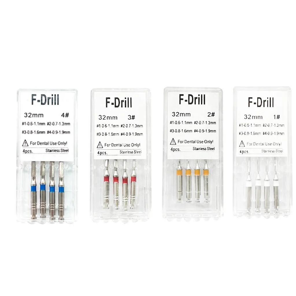 4Pcs/Box Dental F4 Fiber Drill Metal Reamers Drills Bit For Fiber Post Engine Endodontics Files Refills Dentistry Lab Materials