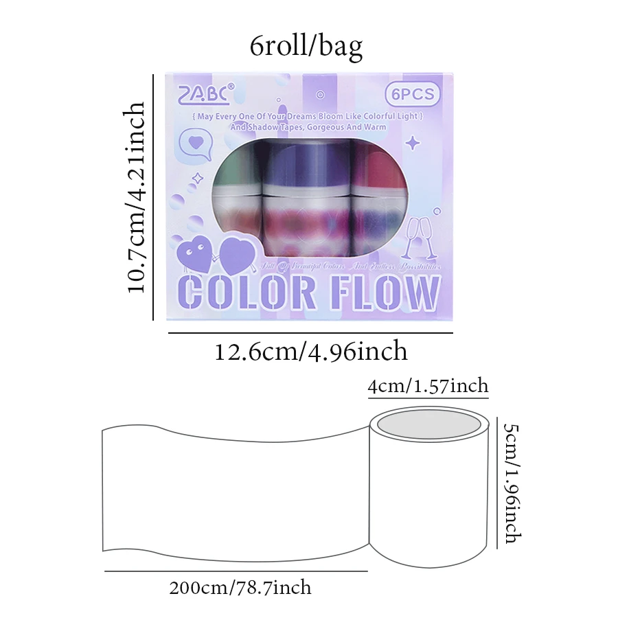 1 스타일 6 롤/박스 컬러 플로우 시리즈 박스형 테이프 DIY 핸드북 스크랩북 봉투 인감 스티커 머그잔 전화 케이스 사진 프레임