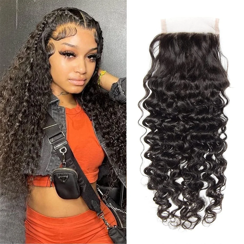 12A Lace Transparent Frontal 13x4 Water Wave 4X4 Closure Human Hair Brazilian Loose Closure Deep Water Kinky Curly Straight