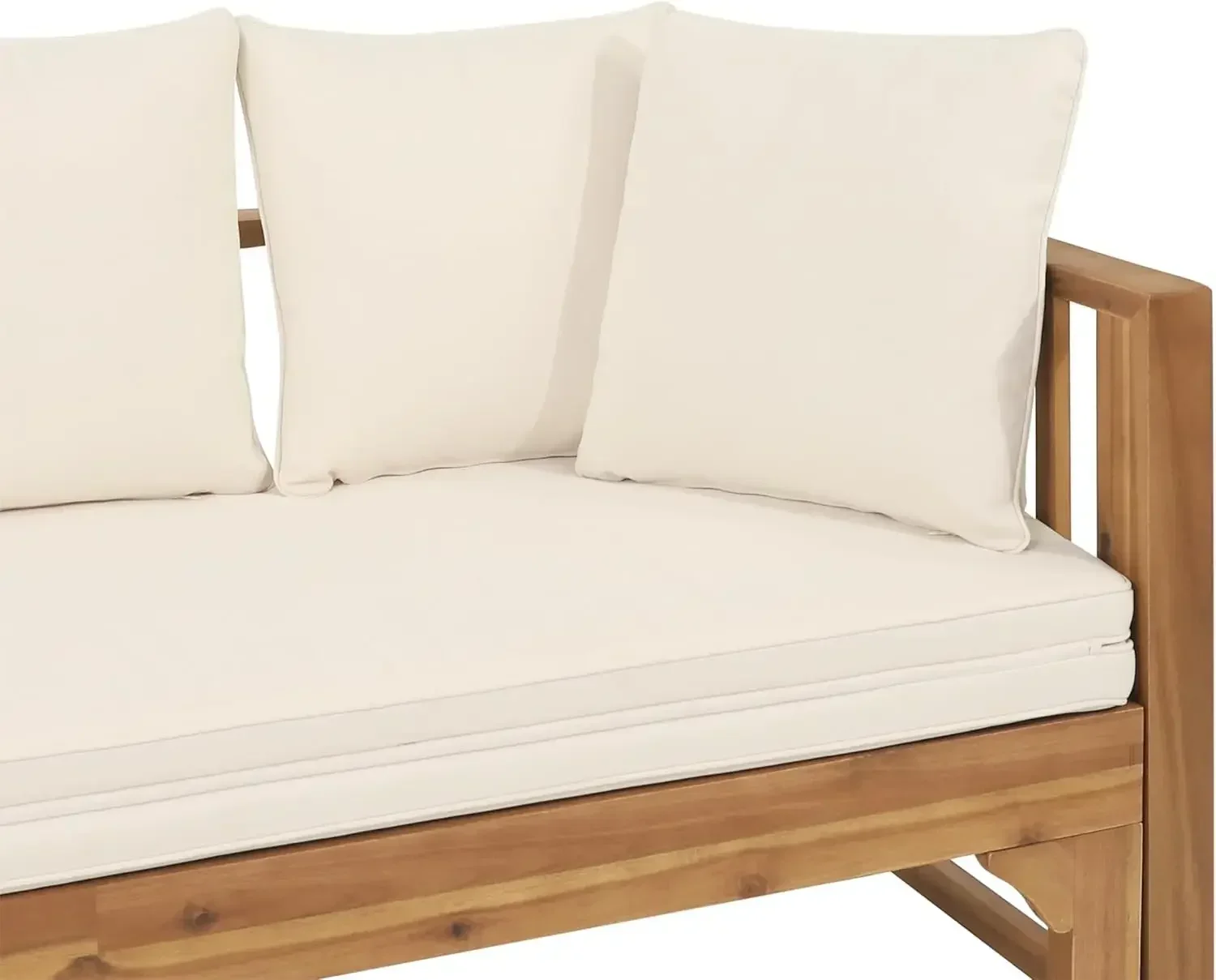 Rozkładana sofa rozkładana Varney Outdoor z drewna akacjowego, 78,5 "szer. x 26" gł. x 24,25" wys., тик + beż