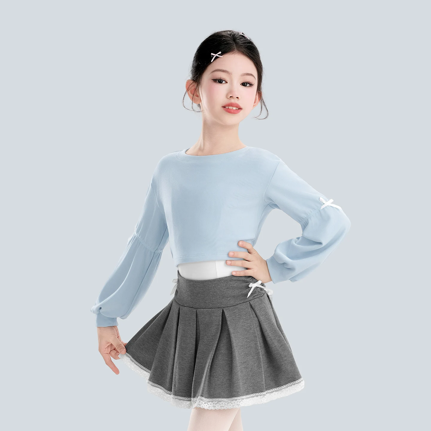 Hauts de danse de Ballet pour filles, col rond, manches lanternes, Costumes d'entraînement de Ballet, automne hiver, hauts quotidiens, chemisier de danse rose