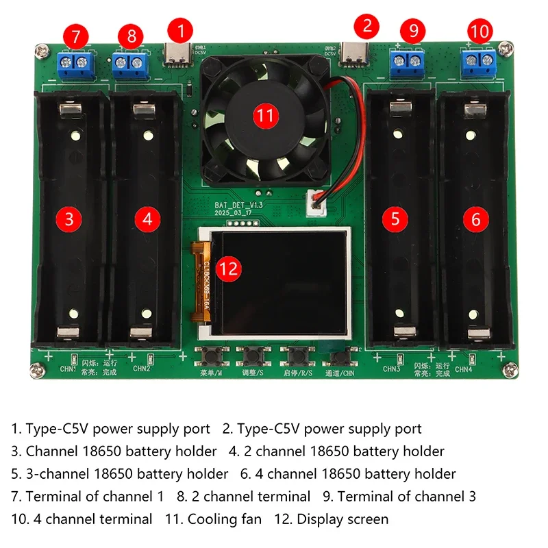 4-Kanal 18650 Lithium-Batterie Kapazitätstester Modul Digital 18650 Batterie Power Detector Tester Modul Typ-C-Schnittstelle