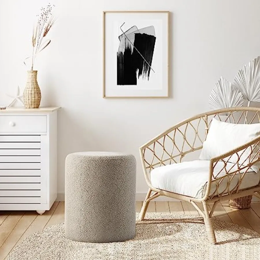 

Modern Round Ottoman with Soft Padded Seat, Multifunctional Vanity Stool for Makeup, Upholstered Footrest Stool Ottoman Feet St