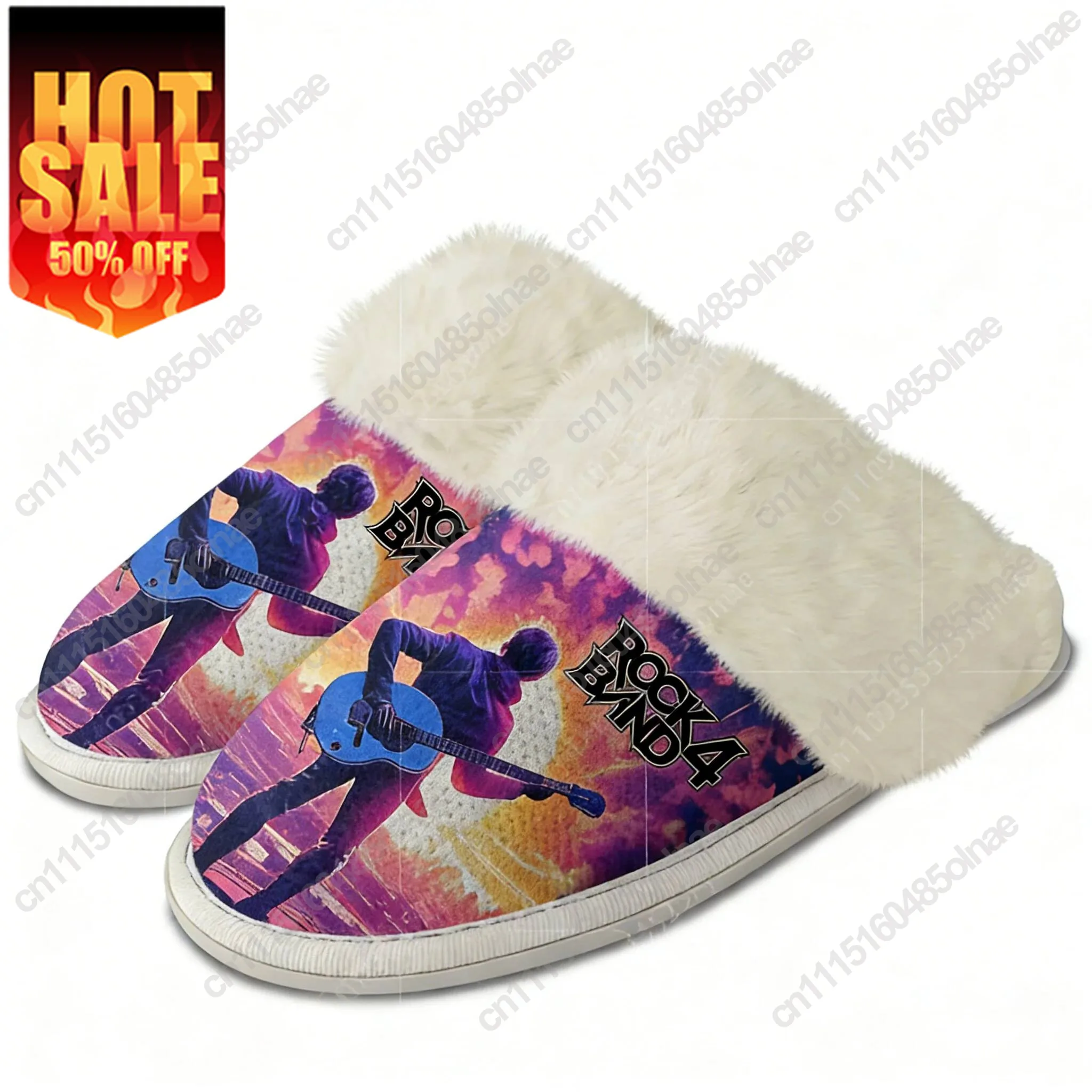 Rock Band 4 Plush Slippers Keep Warm Shoe Rhythm Games Mens Womens Home Cotton Bedroom Customized Thermal Lightweight Slipper