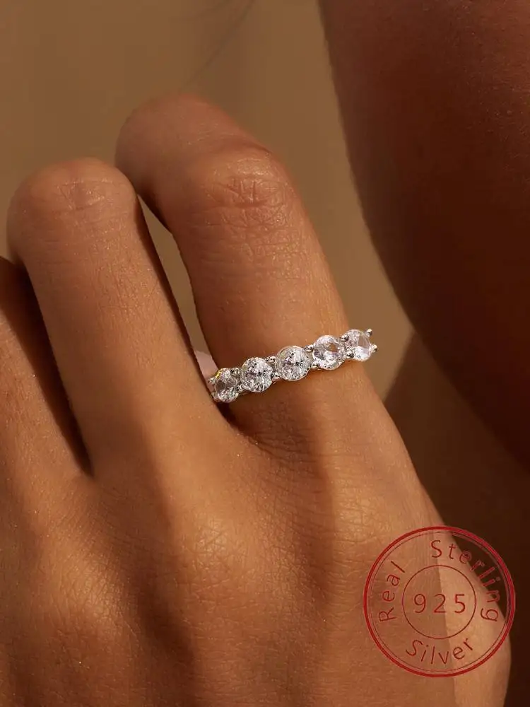 

925 Sterling Silver Classic Simplicity Shiny Five Star Zircon Ring For Women Anniversary Wedding High Quality Fine Jewelry