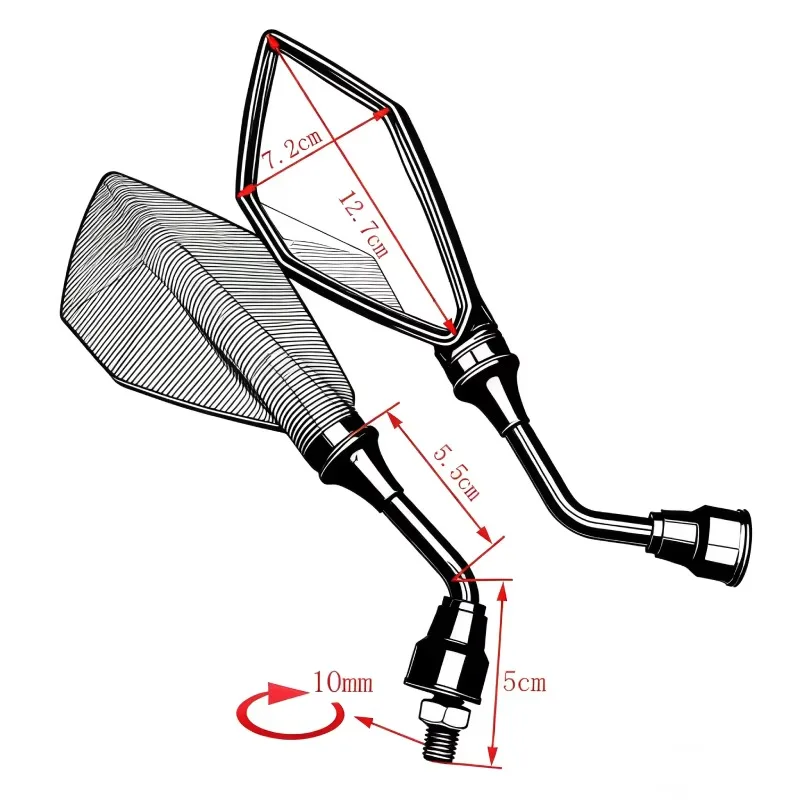M10 Universal Motorcycle Side Mirrors - Red ABS Rearview Mirrors with HD Vision for Scooter, E-Bike, ATV & Dirt Bike