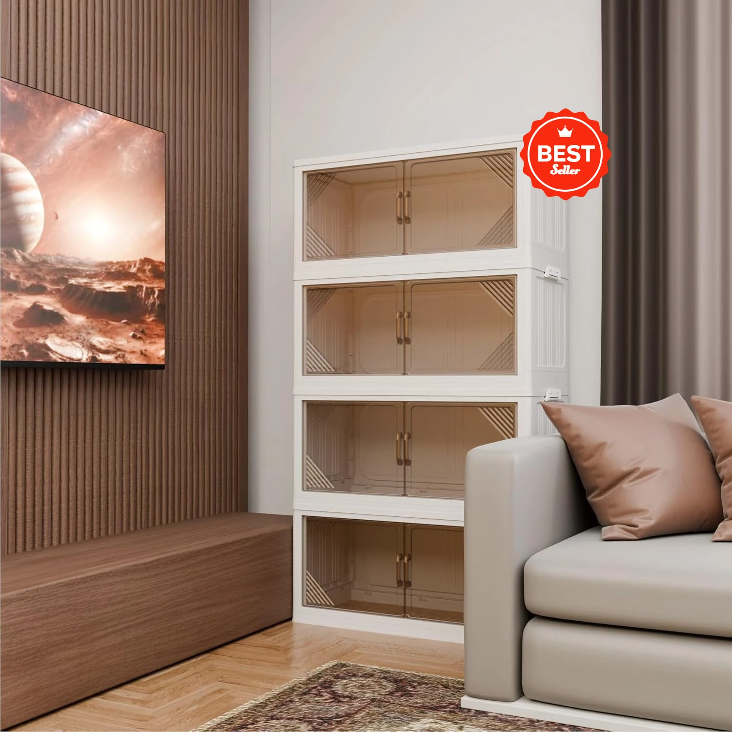 

35.4’’ Wide Transparent Plastic Storage Cabinets for Closet Organizers and Storage, Stackable Storage Bins with Open Front Door