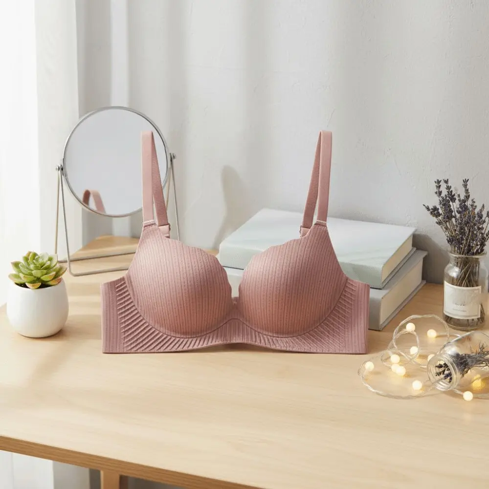 Elastischer, stoßfester, kabelloser, tiefer V-BH, Push-Up-Dessous-Unterwäsche für Frauen, dünner, süßer, nahtloser BH für Mädchen