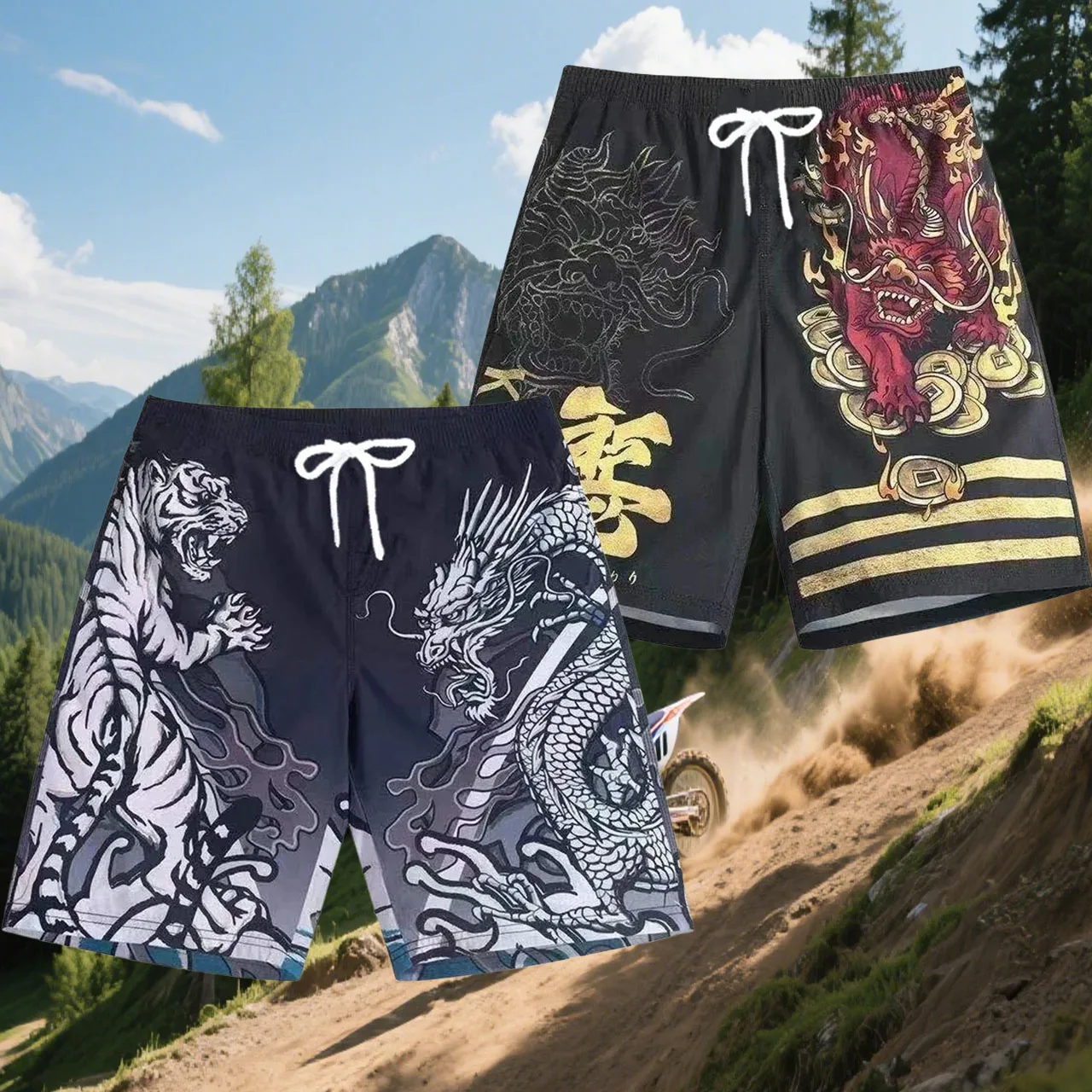 

Мужские модные быстросохнущие мотоциклетные шорты с мультяшным принтом, свободные дышащие пляжные шорты для спорта на открытом воздухе и отдыха для бега, фитнеса