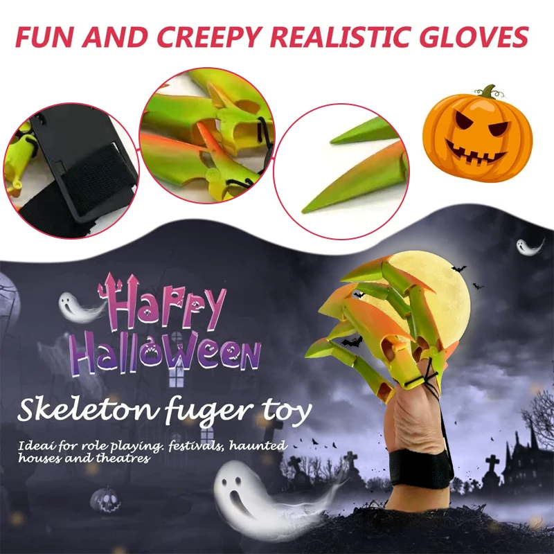 Halloween Decoration Ghost Claw Prop Articulated Finger Gloves Flexible Funny Tricky Flexible Toy Costume Party Hand Model Adult