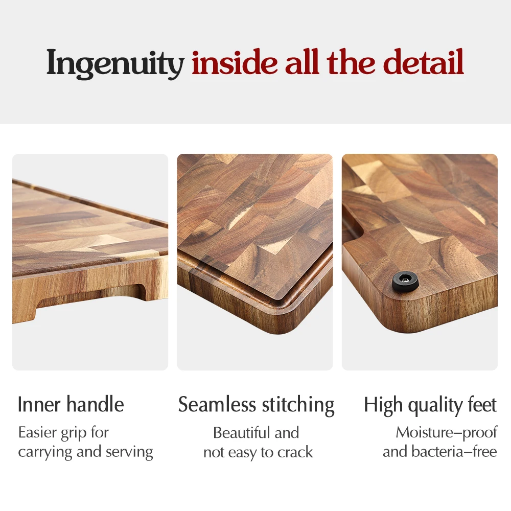 Hezhen Cutting Board High-quality Acacia Wood Splicing Cutting Board Double-sided Use Drainage Moisture-proof Kitchen Tools