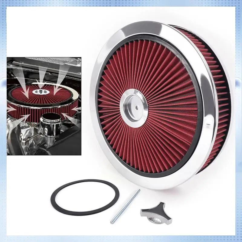 

NEW-Universal Car 14X3 Air Filter Circle High Flow Air Cleaner Washable 5-1/8 Thread Connection Car Modified Parts