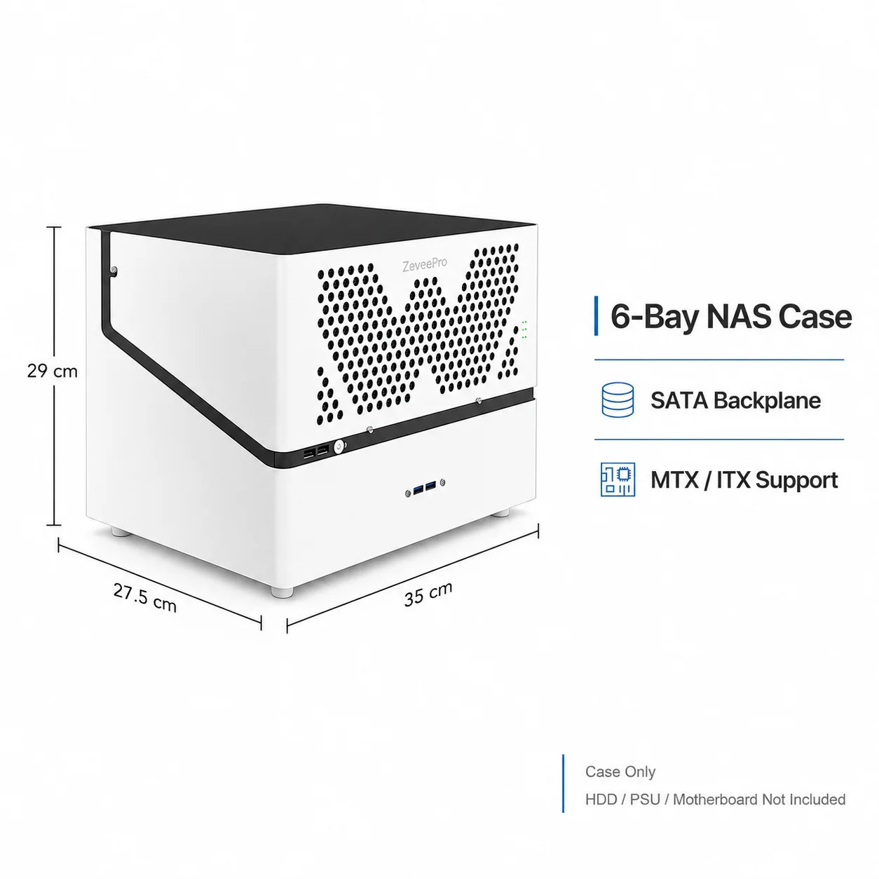 6-Bay NAS Storage Case SATA Backplane Server Chassis for MATX ITX Motherboard SFX PSU 2.5/3.5 HDD Enclosure