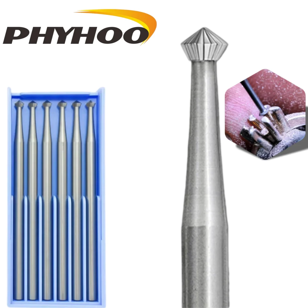 PHYHOO 2.35mm Jewelry Tool Burs Steel Hart Diamond Bur Bearing Cutter Jewelry Stone Setting Ring Seat 6pcs Rotary Cutting Bur