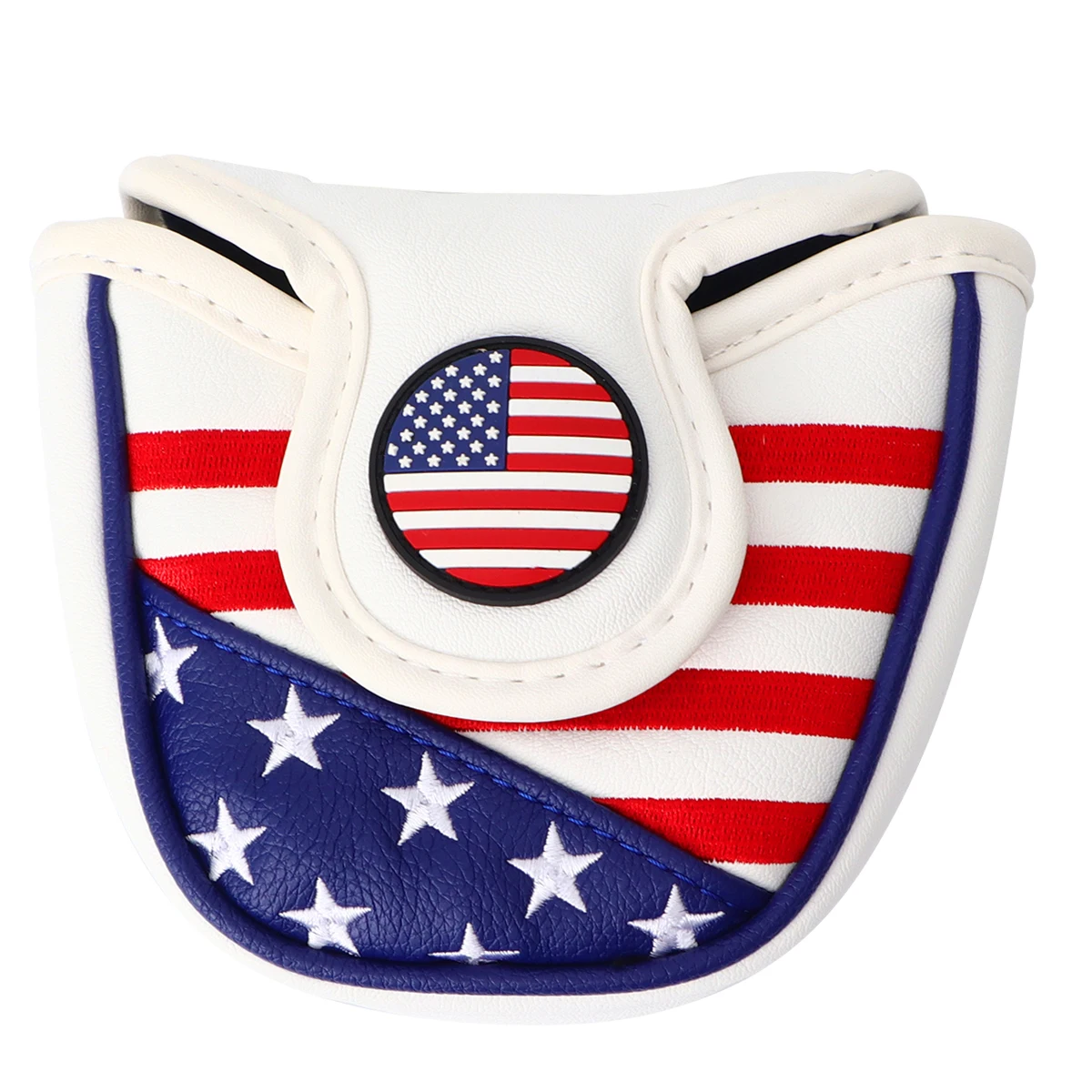 

Golf Club Head Cover PU Mallet Putter Protect Scratches USA Flag Embroidery Dustproof Travel Square Fits Well