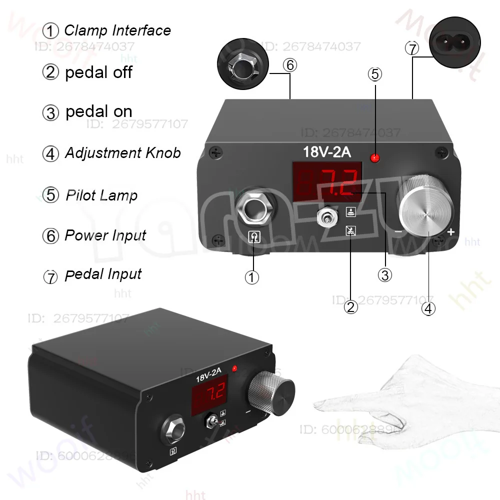 New Tattoo Embroidery Power Pedal Integrated Belt Display Hand Dial Power Free Pedal Tattoo Power Tools Tattoo Equipment