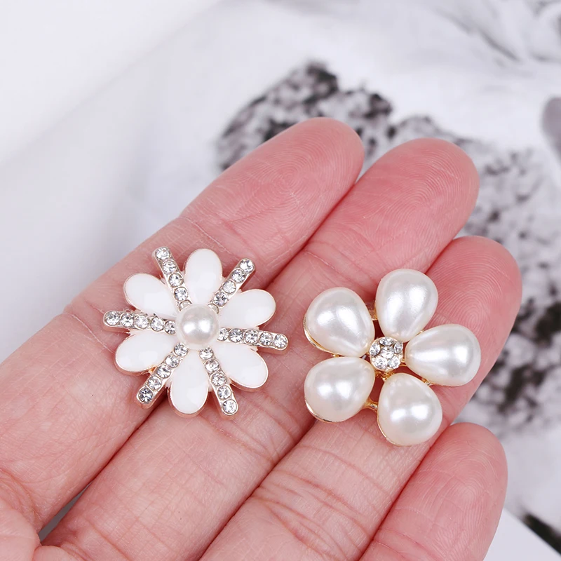 Pearl Rhinestone Embellishments Buttons Flatback Decorative For Handicraft Bowknot Flower Decoration DIY Craft Supplies 10pieces