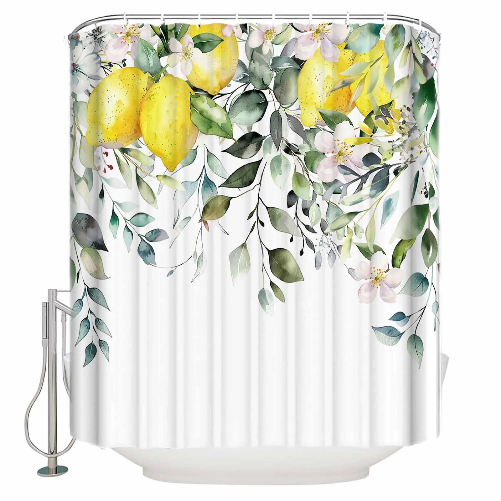 Pastoral Style Plants Leaves Lemon Shower Curtains Waterproof Bath Curtains Home Decor Modern Luxury Bathroom Curtain