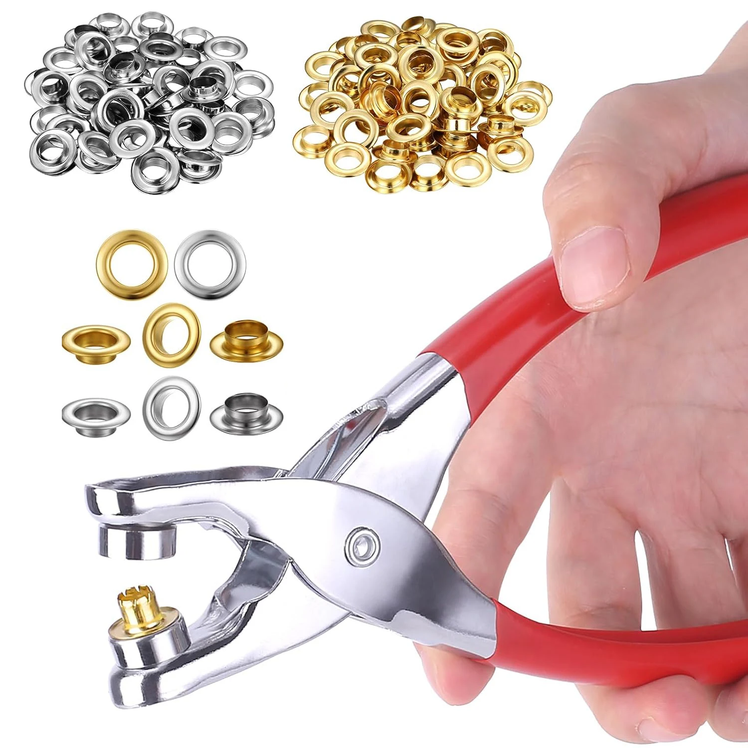 Eyelet Pliers Grommet Hand Press Kit with 100 Metal Eyelets Buckle Hole Tool Kit for Leather / Belt / Shoes / Crafts