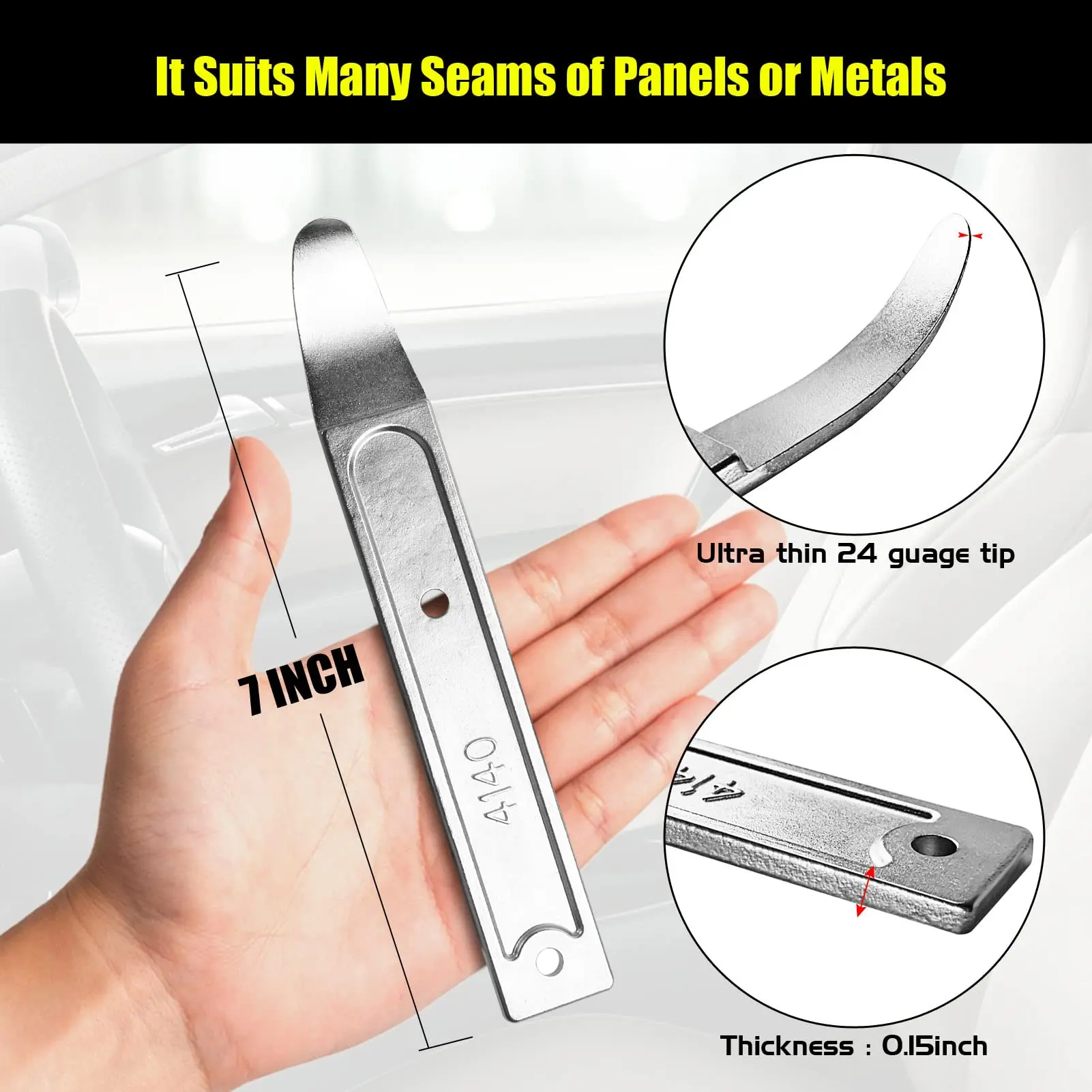4140 Steel Pry Tool, Mini Pocket Pry Bar for Car Trim Removal, Door Panel & Interior Exterior Auto Trim Removal Tool