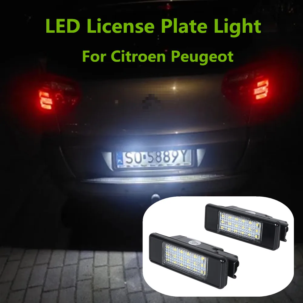 2 قطعة خالية من الأخطاء الأبيض LED لوحة ترخيص السيارة مصابيح كهربائية اكسسوارات لسيتروين C2 C3 C4 C5 C6 C8 بيجو 106 308 3008 207 307