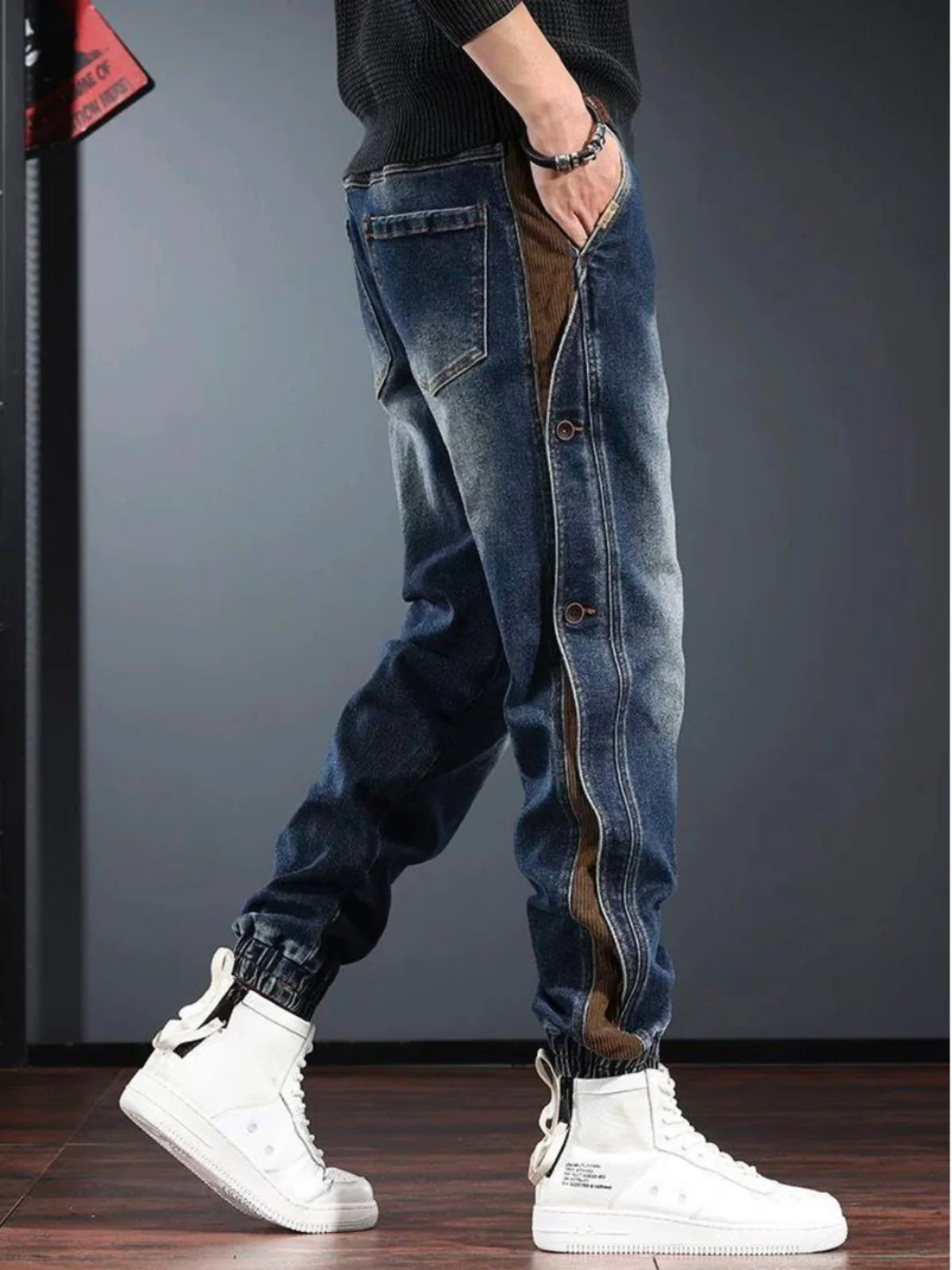 

Spring New Style Men's Workwear Jeans Casual American Retro Elastic Splicing Cool Versatile High Waist Wide Leg Pants