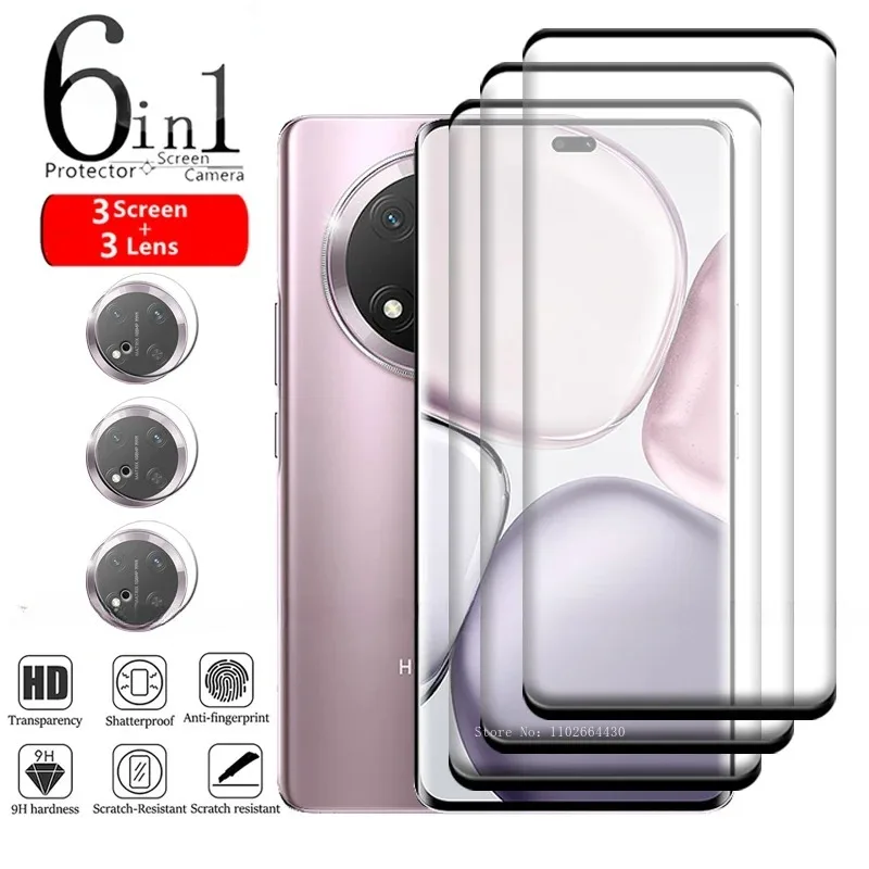 

6-в-1 для Honor X9C Стекло Huawei Honor X9C Закаленное стекло 9H HD Полное покрытие Клей Изогнутая защитная пленка для экрана Honor X9C Стекло для объектива