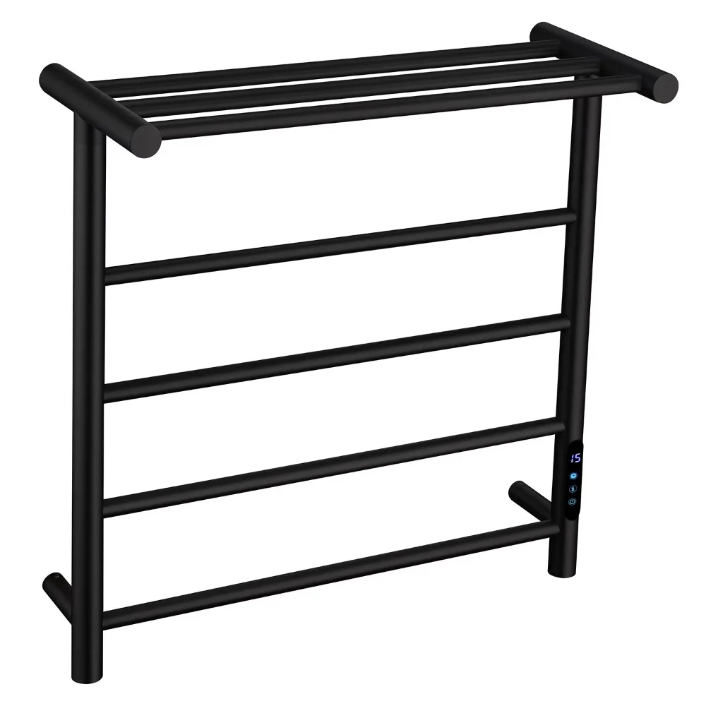 Matte Black 60x60.5cm Heated Towel Rack with Storage 304 Stainless Steel Smart Thermostatic Electric Towel Rack for Bathroom