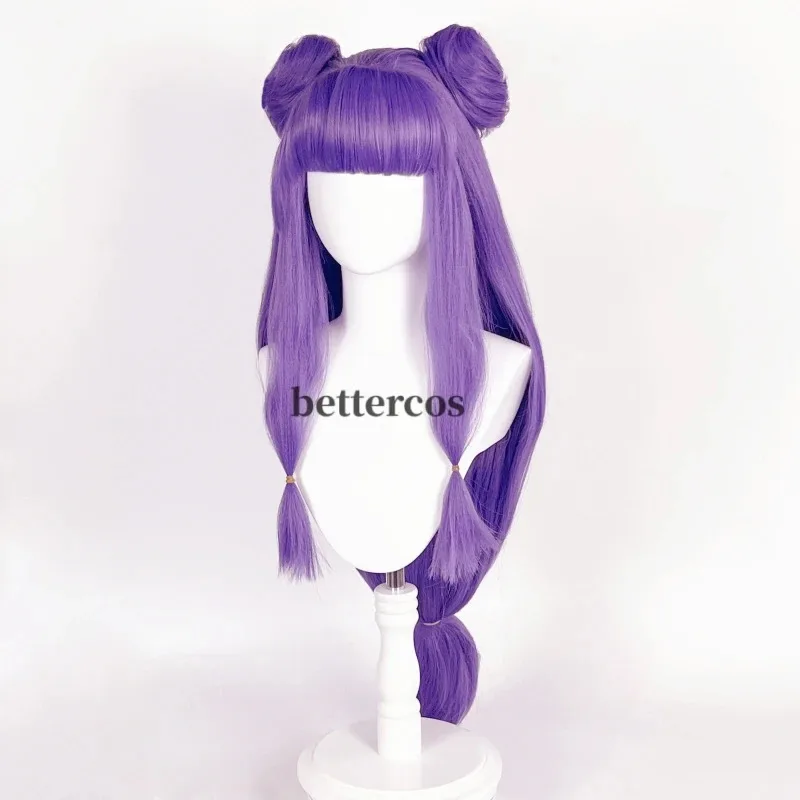 Peluca de champú Anime Ranma 1/2 peluca de Cosplay Ranma Nibun-no-Ichi púrpura bollos largos pelucas de pelo sintético resistentes al calor + gorro de peluca